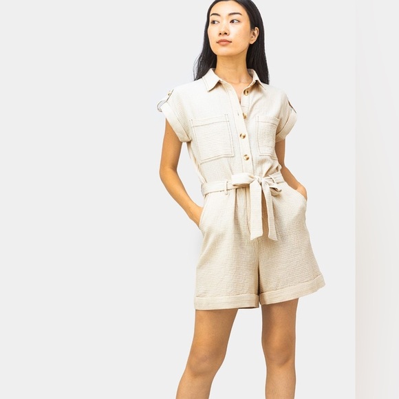 FRNCH Pants - FRNCH Molie Utility Romper in Crème Size XS